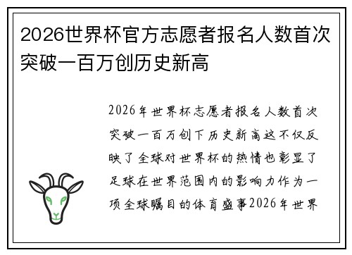 2026世界杯官方志愿者报名人数首次突破一百万创历史新高
